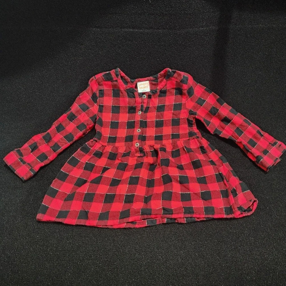 Jumping Beans Red Black‎ Buffalo Plaid Long Sleeve Tunic Shirt Toddler Girls 3T